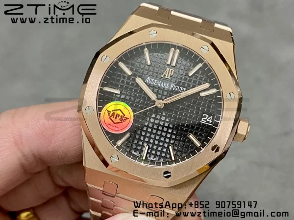 AP Royal Oak 41mm 15500 RG APSF 1:1 Best Edition Black Textured Dial on RG Bracelet SA4302 Super Clone V3 - Super Clone Watch | 1:1 Best Version