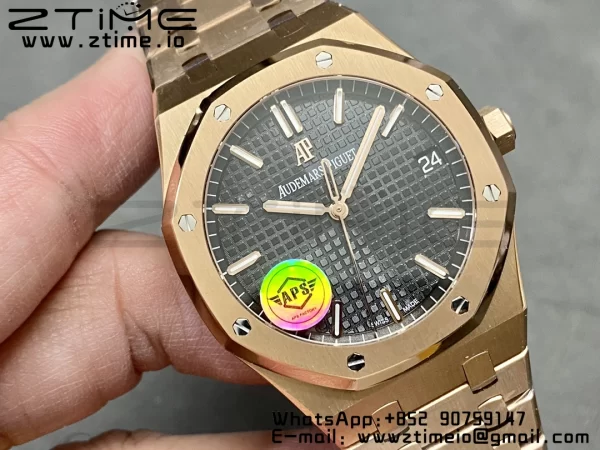 AP Royal Oak 41mm 15500 RG APSF 1:1 Best Edition Black Textured Dial on RG Bracelet SA4302 Super Clone V3 - Super Clone Watch | 1:1 Best Version