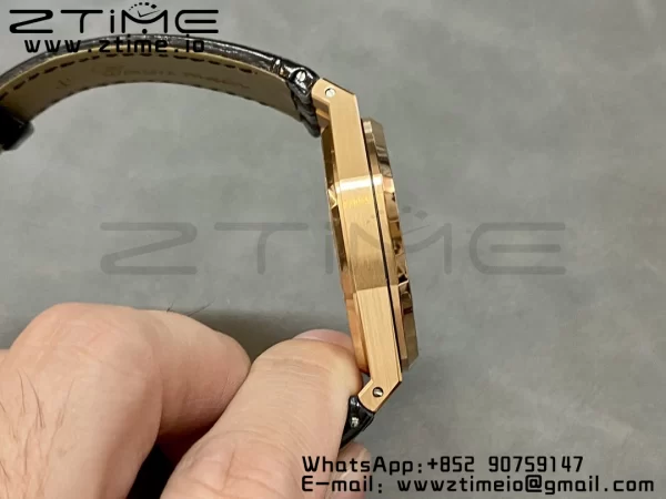 Audemars Piguet Royal Oak 41mm 15400 RG APSF 1:1 Best Edition Blue Dial on Black Leather Strap SA3120 Super Clone V4 (Gain Weight) 157g - Super Clone Watch | 1:1 Best Version