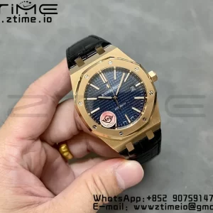 Audemars Piguet Royal Oak 41mm 15400 RG APSF 1:1 Best Edition Blue Dial on Black Leather Strap SA3120 Super Clone V4 (Gain Weight) 157g - Super Clone Watch | 1:1 Best Version