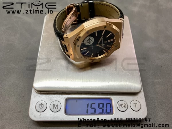 Audemars Piguet Royal Oak 41mm 15400 RG APSF 1:1 Best Edition Blue Dial on Black Leather Strap SA3120 Super Clone V4 (Gain Weight) 157g - Super Clone Watch | 1:1 Best Version