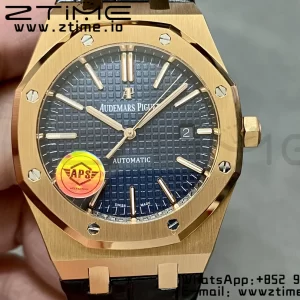 Audemars Piguet Royal Oak 41mm 15400 RG APSF 1:1 Best Edition Blue Dial on Black Leather Strap SA3120 Super Clone V4 (Gain Weight) 157g - Super Clone Watch | 1:1 Best Version