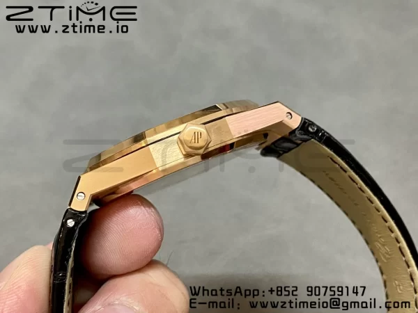 Audemars Piguet Royal Oak 41mm 15400 RG APSF 1:1 Best Edition Blue Dial on Black Leather Strap SA3120 Super Clone V4 (Gain Weight) 157g - Super Clone Watch | 1:1 Best Version