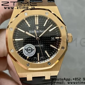 Audemars Piguet Royal Oak 41mm 15400 RG APSF 1:1 Best Edition Black Dial on Black Leather Strap SA3120 Super Clone V4 (Gain Weight) 157g - Super Clone Watch | 1:1 Best Version
