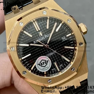Audemars Piguet Royal Oak 41mm 15400 RG APSF 1:1 Best Edition Black Dial on Black Leather Strap SA3120 Super Clone V4 (Gain Weight) 157g - Super Clone Watch | 1:1 Best Version