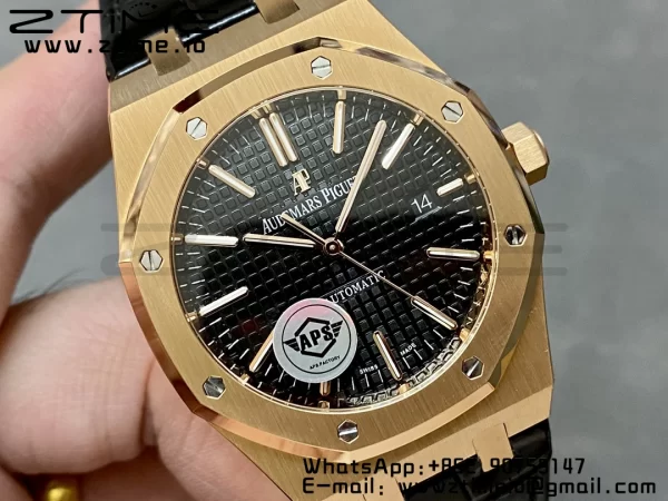 Audemars Piguet Royal Oak 41mm 15400 RG APSF 1:1 Best Edition Black Dial on Black Leather Strap SA3120 Super Clone V4 (Gain Weight) 157g - Super Clone Watch | 1:1 Best Version