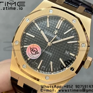 Audemars Piguet Royal Oak 41mm 15400 RG APSF 1:1 Best Edition Black Dial on Black Leather Strap SA3120 Super Clone V4 (Gain Weight) 157g - Super Clone Watch | 1:1 Best Version
