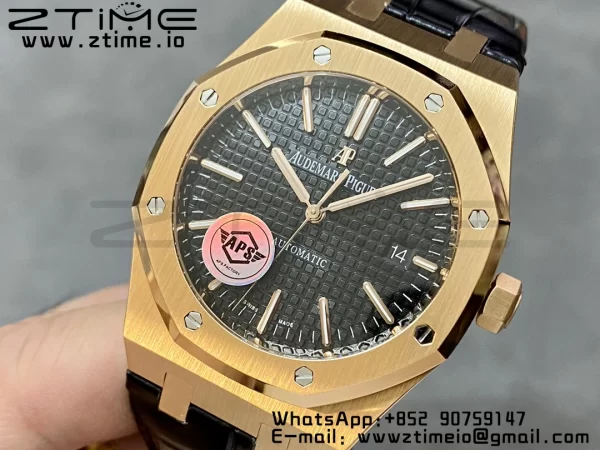 Audemars Piguet Royal Oak 41mm 15400 RG APSF 1:1 Best Edition Black Dial on Black Leather Strap SA3120 Super Clone V4 (Gain Weight) 157g - Super Clone Watch | 1:1 Best Version
