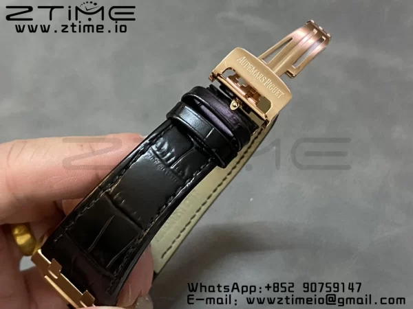 Audemars Piguet Royal Oak 41mm 15400 RG APSF 1:1 Best Edition Black Dial on Black Leather Strap SA3120 Super Clone V4 (Gain Weight) 157g - Super Clone Watch | 1:1 Best Version