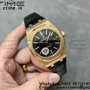 Audemars Piguet Royal Oak 41mm 15400 RG APSF 1:1 Best Edition Black Dial on Black Leather Strap SA3120 Super Clone V4 (Gain Weight) 157g - Super Clone Watch | 1:1 Best Version