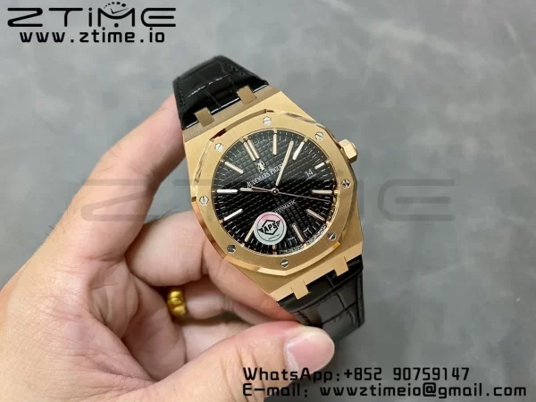 Audemars Piguet Royal Oak 41mm 15400 RG APSF 1:1 Best Edition Black Dial on Black Leather Strap SA3120 Super Clone V4 (Gain Weight) 157g - Super Clone Watch | 1:1 Best Version