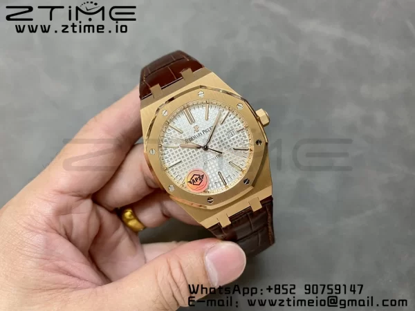 Audemars Piguet Royal Oak 41mm 15400 RG APSF 1:1 Best Edition White Dial on Brown Leather Strap SA3120 Super Clone V4 (Gain Weight) 157g - Super Clone Watch | 1:1 Best Version