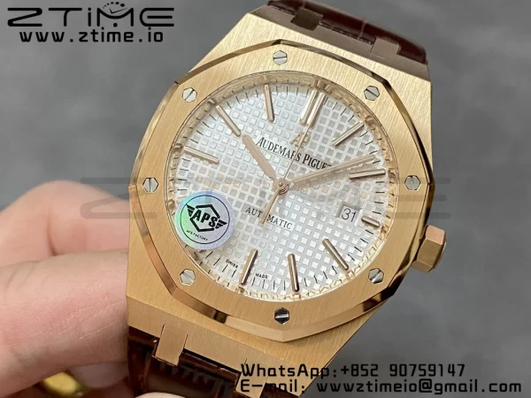 Audemars Piguet Royal Oak 41mm 15400 RG APSF 1:1 Best Edition White Dial on Brown Leather Strap SA3120 Super Clone V4 (Gain Weight) 157g - Super Clone Watch | 1:1 Best Version
