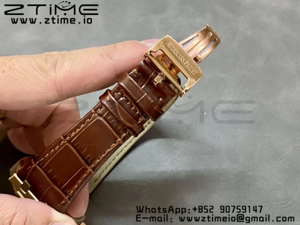 Audemars Piguet Royal Oak 41mm 15400 RG APSF 1:1 Best Edition White Dial on Brown Leather Strap SA3120 Super Clone V4 (Gain Weight) 157g - Super Clone Watch | 1:1 Best Version
