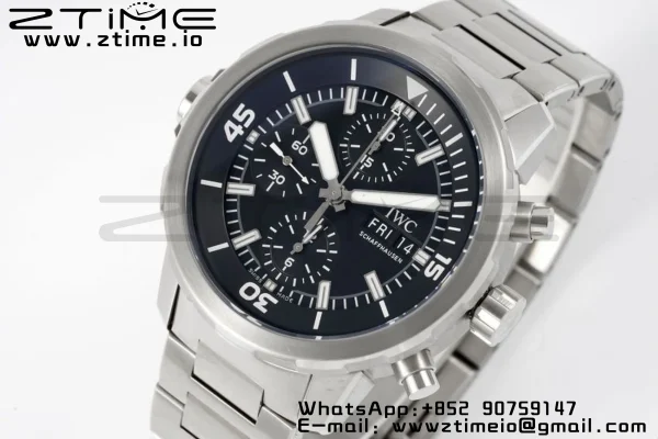 Aquatimer Chrono IW376804 SS V6SF 1:1 Best Edition Black Dial on SS Bracelet A7750 - Super Clone Watch | 1:1 Best Version