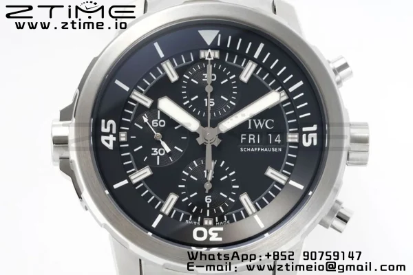 Aquatimer Chrono IW376804 SS V6SF 1:1 Best Edition Black Dial on SS Bracelet A7750 - Super Clone Watch | 1:1 Best Version