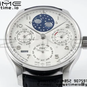 IWC Portugieser Ikuinen kalenteri IW503406 SS APSF 1:1 Best Edition White Dial musta nahkahihna A52610 Clone - Super Clone Watch | 1:1 Best Version