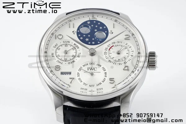 IWC Portugieser Ikuinen kalenteri IW503406 SS APSF 1:1 Best Edition White Dial musta nahkahihna A52610 Clone - Super Clone Watch | 1:1 Best Version