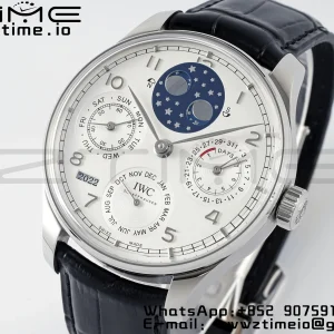 IWC Portugieser Ikuinen kalenteri IW503406 SS APSF 1:1 Best Edition White Dial musta nahkahihna A52610 Clone - Super Clone Watch | 1:1 Best Version