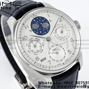 IWC Portugieser Ikuinen kalenteri IW503406 SS APSF 1:1 Best Edition White Dial musta nahkahihna A52610 Clone - Super Clone Watch | 1:1 Best Version