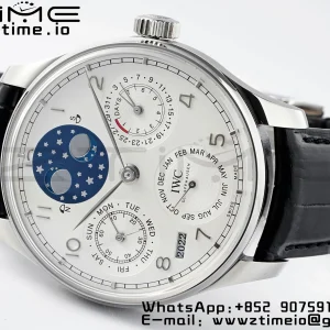 IWC Portugieser Ikuinen kalenteri IW503406 SS APSF 1:1 Best Edition White Dial musta nahkahihna A52610 Clone - Super Clone Watch | 1:1 Best Version