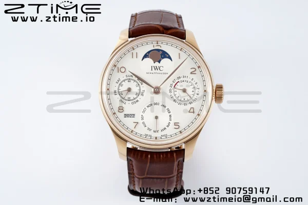 IWC Portugieser Perpetual Calendar IW503302 RG APSF 1:1 Best Edition Cadran alb pe curea din piele maro A52610 Clone - Super Clone Watch | 1:1 Best Version