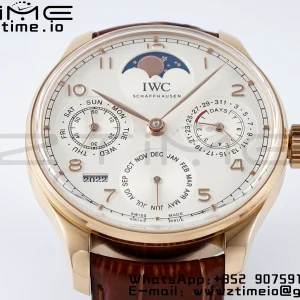 IWC Portugieser Perpetual Calendar IW503302 RG APSF 1:1 Best Edition Cadran alb pe curea din piele maro A52610 Clone - Super Clone Watch | 1:1 Best Version