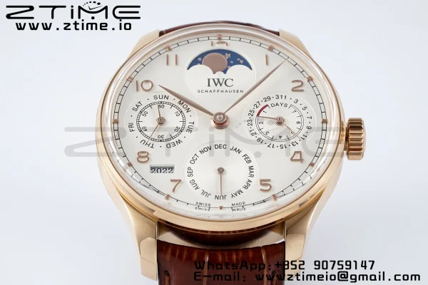 IWC Portugieser Perpetual Calendar IW503302 RG APSF 1:1 Best Edition Cadran alb pe curea din piele maro A52610 Clone - Super Clone Watch | 1:1 Best Version