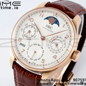 IWC Portugieser Perpetual Calendar IW503302 RG APSF 1:1 Best Edition Cadran alb pe curea din piele maro A52610 Clone - Super Clone Watch | 1:1 Best Version