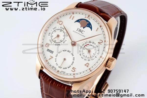 IWC Portugieser Perpetual Calendar IW503302 RG APSF 1:1 Best Edition Cadran alb pe curea din piele maro A52610 Clone - Super Clone Watch | 1:1 Best Version