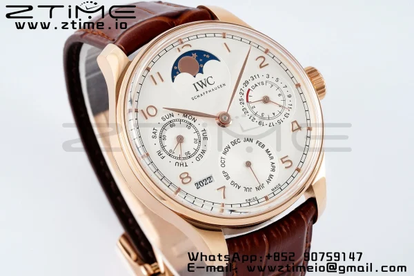 IWC Portugieser Perpetual Calendar IW503302 RG APSF 1:1 Best Edition Cadran alb pe curea din piele maro A52610 Clone - Super Clone Watch | 1:1 Best Version