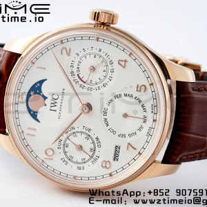 IWC Portugieser Perpetual Calendar IW503302 RG APSF 1:1 Best Edition Cadran alb pe curea din piele maro A52610 Clone - Super Clone Watch | 1:1 Best Version