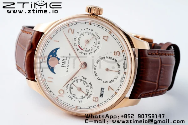 IWC Portugieser Perpetual Calendar IW503302 RG APSF 1:1 Best Edition Cadran alb pe curea din piele maro A52610 Clone - Super Clone Watch | 1:1 Best Version
