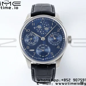 IWC Portugieser Perpetual Calendar IW503401 SS  APSF 1:1 Best Edition Blue Dial on Black Leather Strap A52610 Clone - Super Clone Watch | 1:1 Best Version