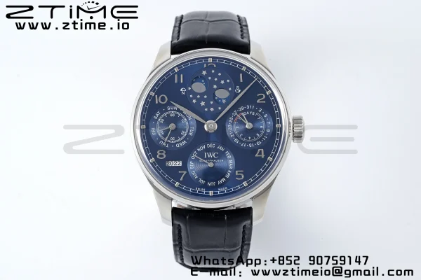 IWC Portugieser Perpetual Calendar IW503401 SS  APSF 1:1 Best Edition Blue Dial on Black Leather Strap A52610 Clone - Super Clone Watch | 1:1 Best Version
