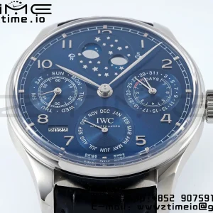 IWC Portugieser Perpetual Calendar IW503401 SS  APSF 1:1 Best Edition Blue Dial on Black Leather Strap A52610 Clone - Super Clone Watch | 1:1 Best Version