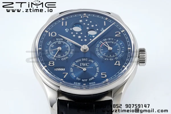 IWC Portugieser Perpetual Calendar IW503401 SS  APSF 1:1 Best Edition Blue Dial on Black Leather Strap A52610 Clone - Super Clone Watch | 1:1 Best Version