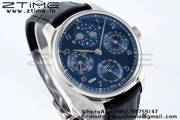 IWC Portugieser Perpetual Calendar IW503401 SS  APSF 1:1 Best Edition Blue Dial on Black Leather Strap A52610 Clone - Super Clone Watch | 1:1 Best Version