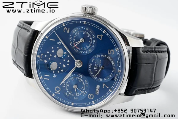 IWC Portugieser Perpetual Calendar IW503401 SS  APSF 1:1 Best Edition Blue Dial on Black Leather Strap A52610 Clone - Super Clone Watch | 1:1 Best Version