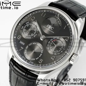 IWC ポルトギーゼ・パーペチュアル・カレンダー IW503301 SS APSF 1:1 ベスト・エディション ブラックレザーストラップ グレー文字盤 A52610 クローン - スーパークローン時計｜1:1 ベスト・バージョン
