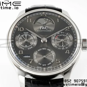 IWC ポルトギーゼ・パーペチュアル・カレンダー IW503301 SS APSF 1:1 ベスト・エディション ブラックレザーストラップ グレー文字盤 A52610 クローン - スーパークローン時計｜1:1 ベスト・バージョン
