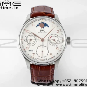 IWC Portugieser Perpetual Calendar IW503307 SS  APSF 1:1 Best Edition White Dial on Brown Leather Strap A52610 Clone - Super Clone Watch | 1:1 Best Version
