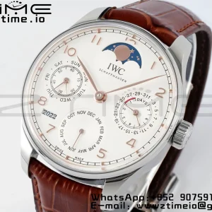 IWC ポルトギーゼ・パーペチュアル・カレンダー IW503307 SS APSF 1:1 ベスト・エディション ホワイトダイアル ブラウンレザーストラップ A52610 クローン - スーパークローン時計｜1:1 ベスト・バージョン