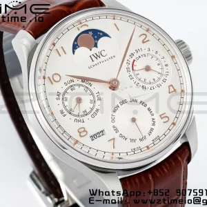 IWC ポルトギーゼ・パーペチュアル・カレンダー IW503307 SS APSF 1:1 ベスト・エディション ホワイトダイアル ブラウンレザーストラップ A52610 クローン - スーパークローン時計｜1:1 ベスト・バージョン