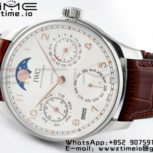 IWC ポルトギーゼ・パーペチュアル・カレンダー IW503307 SS APSF 1:1 ベスト・エディション ホワイトダイアル ブラウンレザーストラップ A52610 クローン - スーパークローン時計｜1:1 ベスト・バージョン