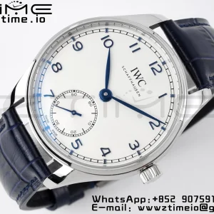 IWC Portuguese IW358304 ZF 1:1 Best Edition SS White Dial Blue Markers on Blue Leather Strap A82200 - Super Clone Watch | 1:1 Best Version