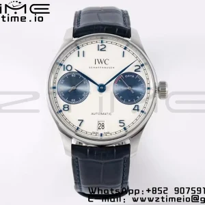 IWC Portuguese Real PR IW500715 SS AZF 1:1 Best Edition White/Blue Dial on Blue Leather Strap A52010 - Super Clone Watch | 1:1 Best Version