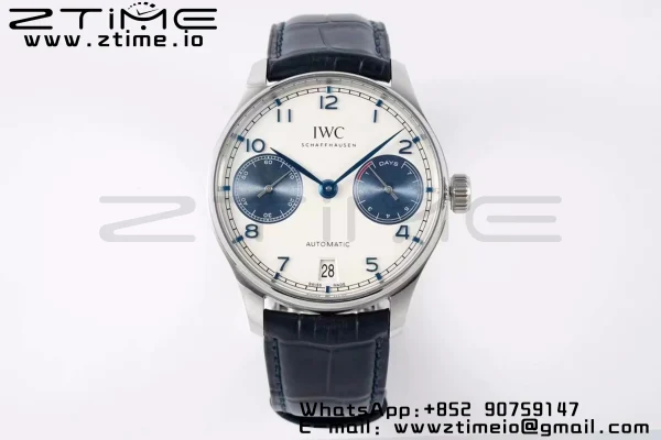 IWC Portuguese Real PR IW500715 SS AZF 1:1 Best Edition Λευκό/Μπλε καντράν σε μπλε δερμάτινο λουράκι A52010 - Super Clone Watch | 1:1 Best Version