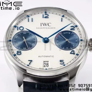 IWC Portuguese Real PR IW500715 SS AZF 1:1 Best Edition Λευκό/Μπλε καντράν σε μπλε δερμάτινο λουράκι A52010 - Super Clone Watch | 1:1 Best Version