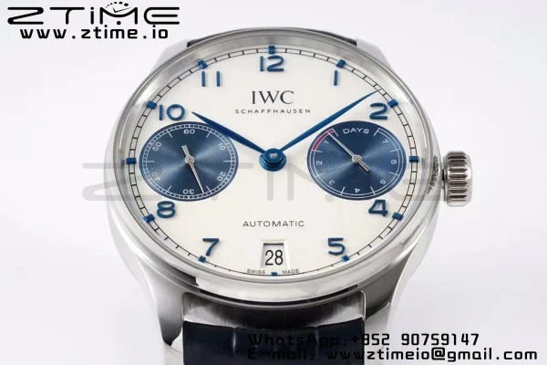 IWC Portuguese Real PR IW500715 SS AZF 1:1 Best Edition Λευκό/Μπλε καντράν σε μπλε δερμάτινο λουράκι A52010 - Super Clone Watch | 1:1 Best Version